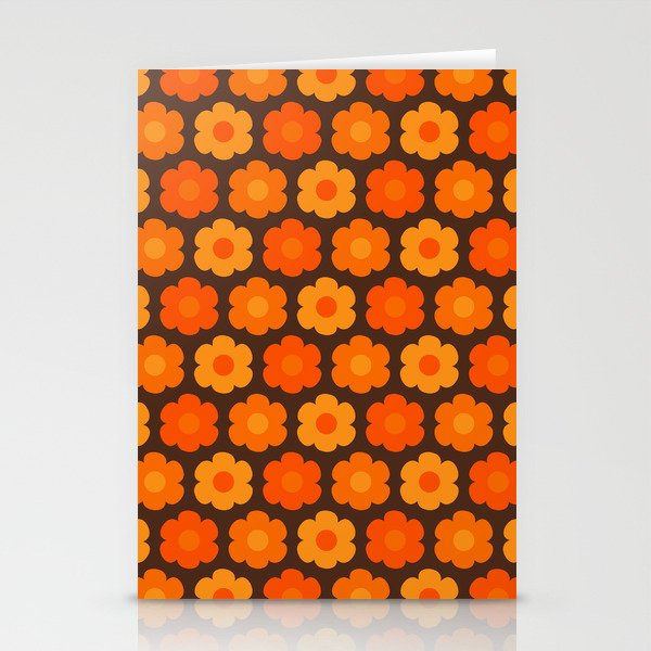Such Cute Flowers Retro Floral Pattern in 70s Orange and Brown  Stationery Card Gallery Image 2