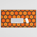 Such Cute Flowers Retro Floral Pattern in 70s Orange and Brown  Desk Mat Gallery Image 1
