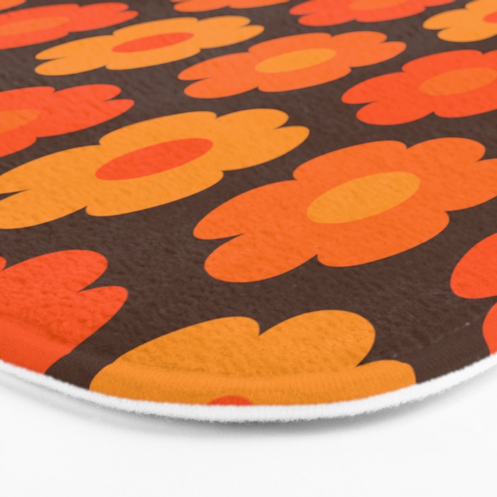 Such Cute Flowers Retro Floral Pattern in 70s Orange and Brown  Bath Mat Gallery Image 3