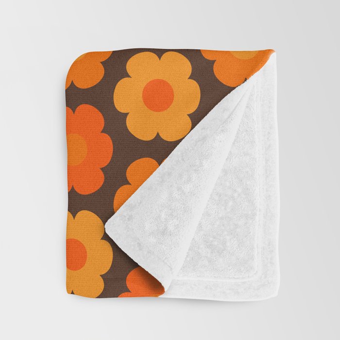 Such Cute Flowers Retro Floral Pattern in 70s Orange and Brown  Throw Blanket Gallery Image 3