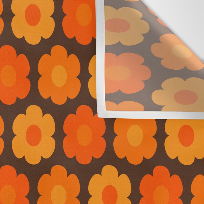 Such Cute Flowers Retro Floral Pattern in 70s Orange and Brown  Wall Tapestry Gallery Image 3