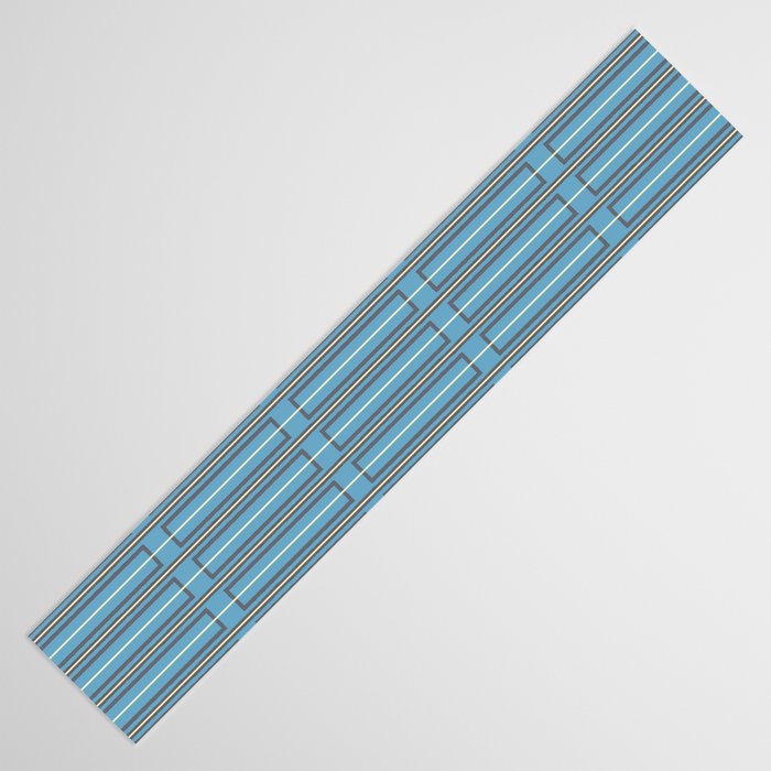 Eclectic Geometric Minimalist Geo Box Striped Pattern in Bold Blue Brown Cream Table Runner Gallery Image 3
