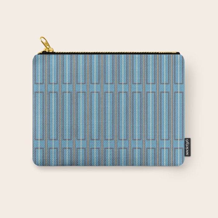 Eclectic Geometric Minimalist Geo Box Striped Pattern in Bold Blue Brown Cream Carry All Pouch Gallery Image 1