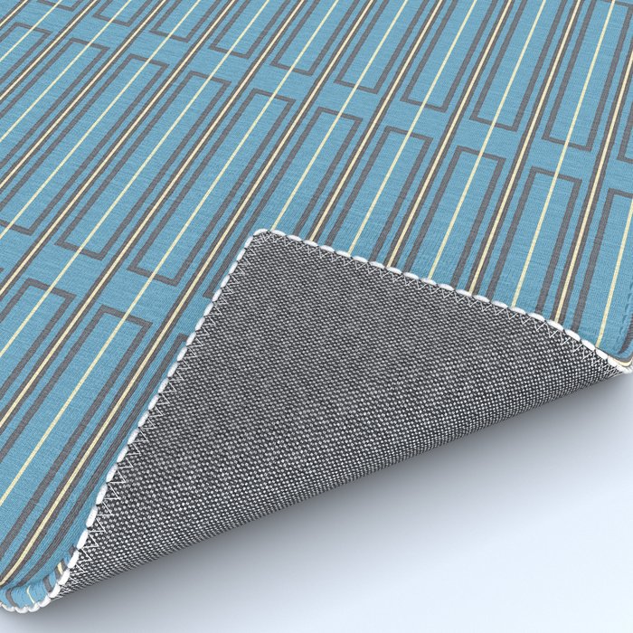 Eclectic Geometric Minimalist Geo Box Striped Pattern in Bold Blue Brown Cream Rug Gallery Image 4
