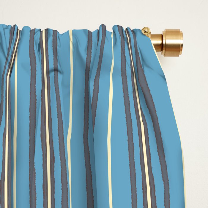 Eclectic Geometric Minimalist Geo Box Striped Pattern in Bold Blue Brown Cream Window Curtain Gallery Image 2