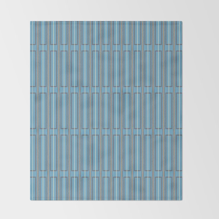 Eclectic Geometric Minimalist Geo Box Striped Pattern in Bold Blue Brown Cream Throw Blanket Gallery Image 2