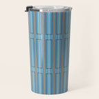 Eclectic Geometric Minimalist Geo Box Striped Pattern in Bold Blue Brown Cream Travel Mug Gallery Image 3