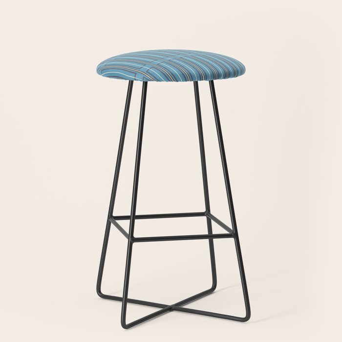 Eclectic Geometric Minimalist Geo Box Striped Pattern in Bold Blue Brown Cream Stool Gallery Image 1