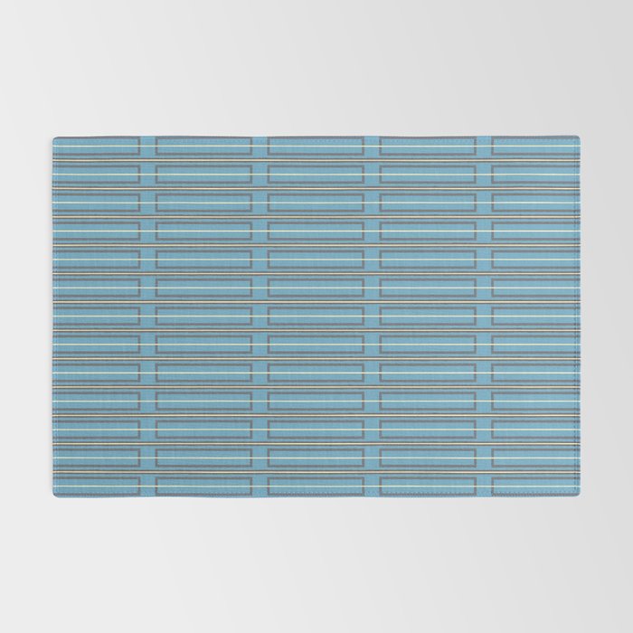 Eclectic Geometric Minimalist Geo Box Striped Pattern in Bold Blue Brown Cream Rug Gallery Image 2