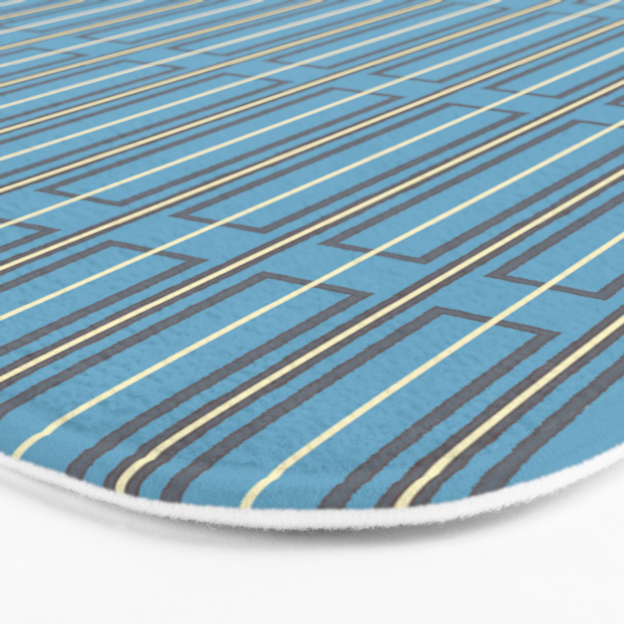 Eclectic Geometric Minimalist Geo Box Striped Pattern in Bold Blue Brown Cream Bath Mat Gallery Image 3