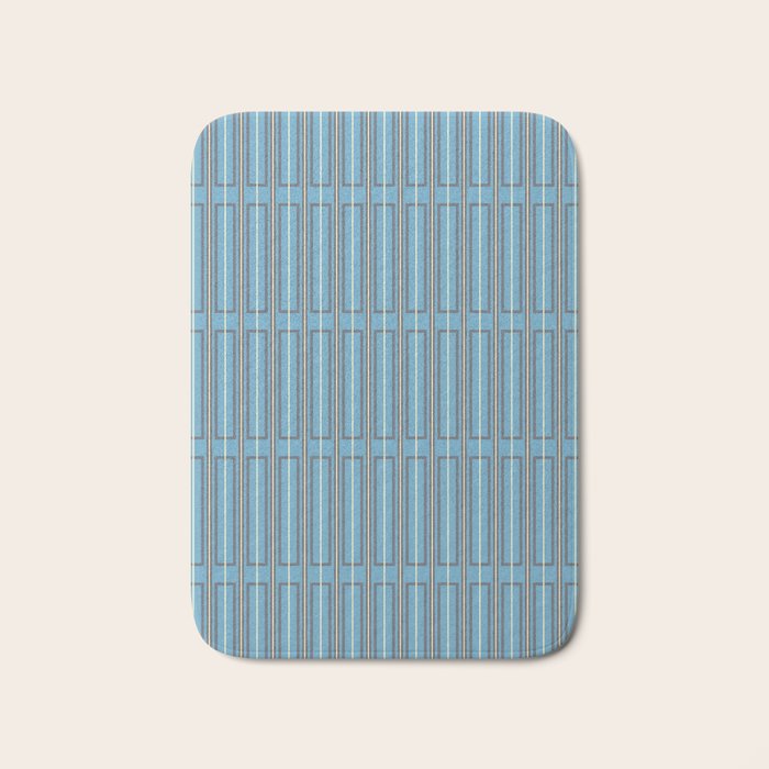 Eclectic Geometric Minimalist Geo Box Striped Pattern in Bold Blue Brown Cream Bath Mat Gallery Image 1
