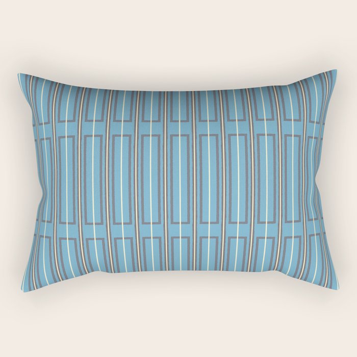 Eclectic Geometric Minimalist Geo Box Striped Pattern in Bold Blue Brown Cream Rectangular Pillow Gallery Image 1