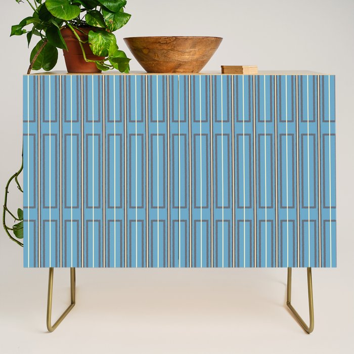 Eclectic Geometric Minimalist Geo Box Striped Pattern in Bold Blue Brown Cream Credenza Gallery Image 1