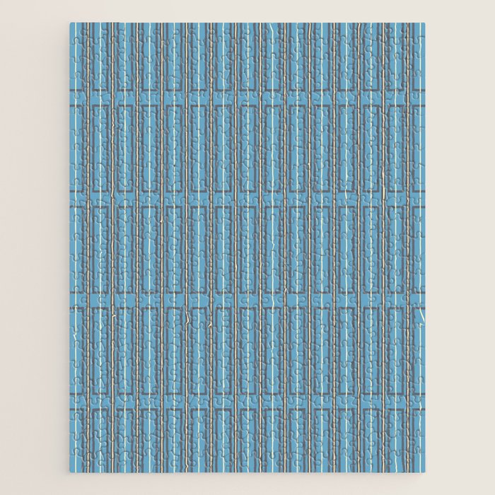 Eclectic Geometric Minimalist Geo Box Striped Pattern in Bold Blue Brown Cream Jigsaw Puzzle Gallery Image 1