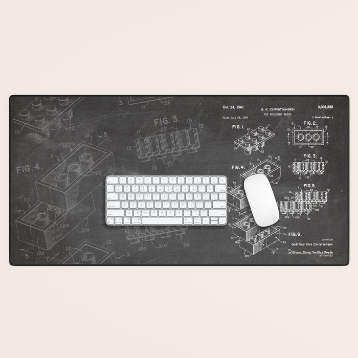 Legos Patent - Legos Brick Art - Black Chalkboard Desk Mat Gallery Image 1
