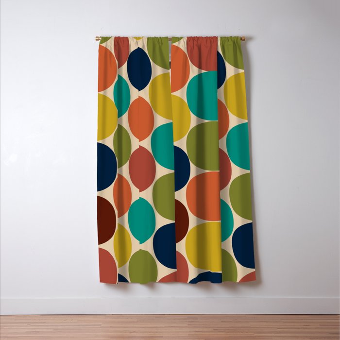 Mod Dots Midcentury Modern Pattern in Mid Mod Turquoise, Orange, Olive, Blue, Mustard, and Beige Window Curtain Gallery Image 3