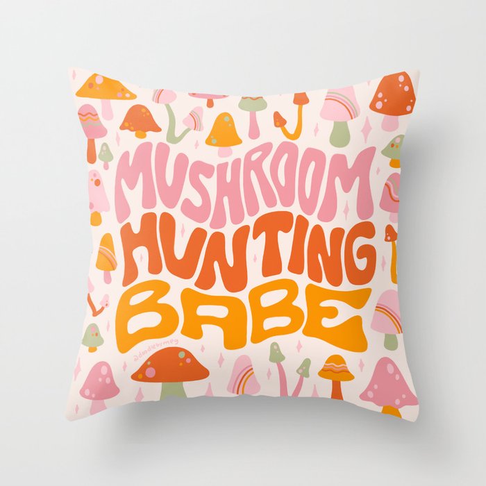 Mushroom Hunting Babe Throw Pillow Gallery Image 1