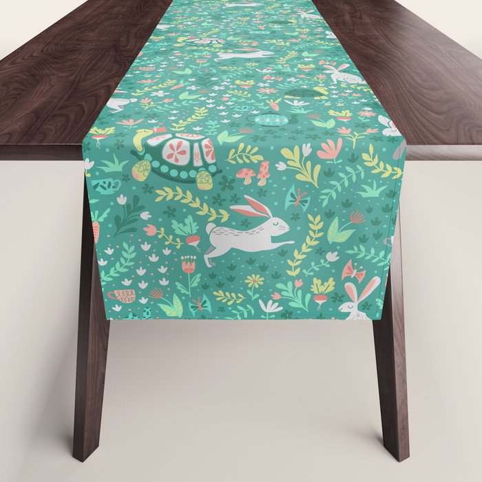 Spring Pattern of Bunnies with Turtles Table Runner Gallery Image 1