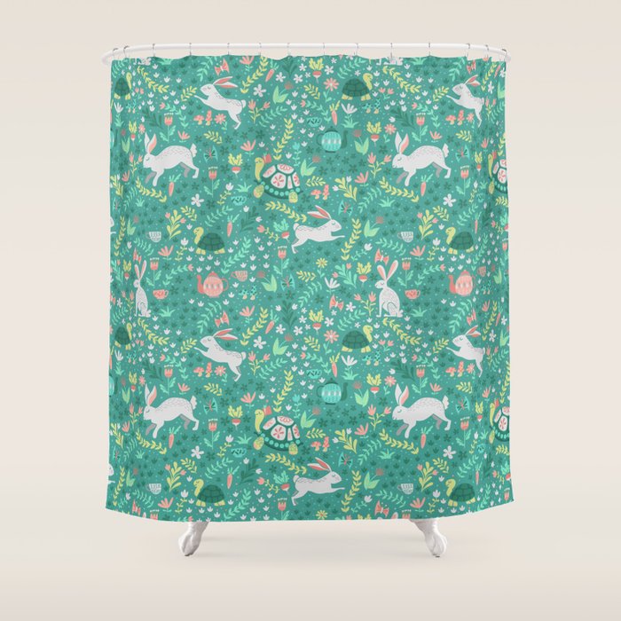 Spring Pattern of Bunnies with Turtles Shower Curtain Gallery Image 1