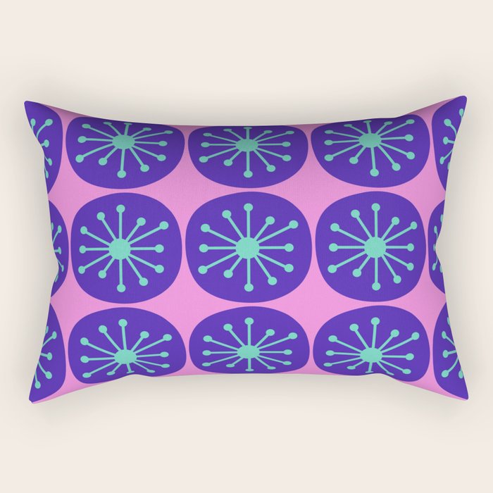 Mid Century Modern Atomic Dots Retro Pattern Purple Pink Rectangular Pillow Gallery Image 1