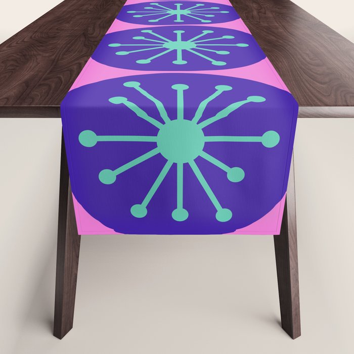 Mid Century Modern Atomic Dots Retro Pattern Purple Pink Table Runner Gallery Image 1