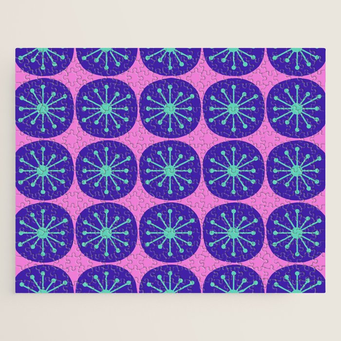 Mid Century Modern Atomic Dots Retro Pattern Purple Pink Jigsaw Puzzle Gallery Image 1