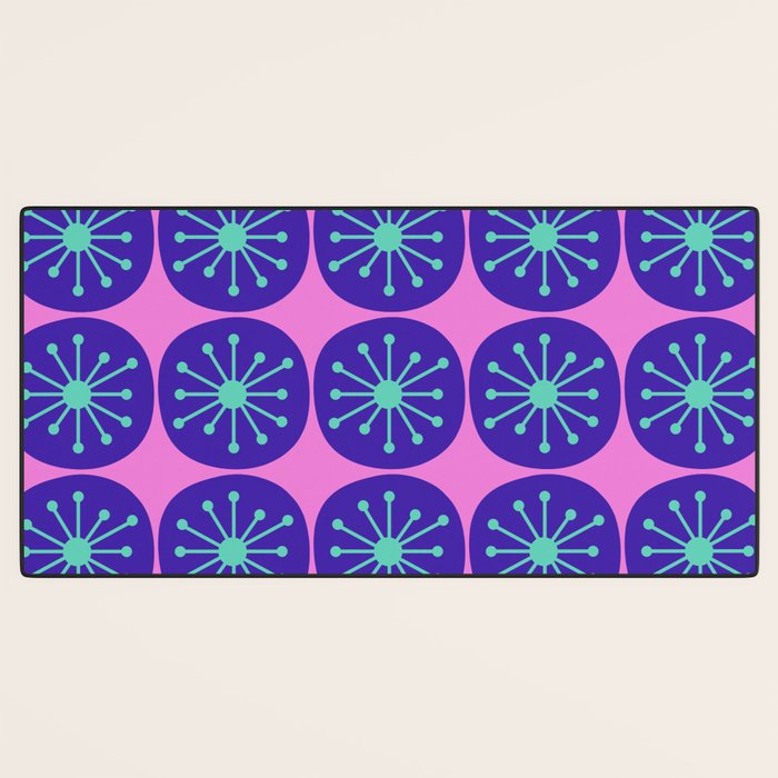 Mid Century Modern Atomic Dots Retro Pattern Purple Pink Desk Mat Gallery Image 3