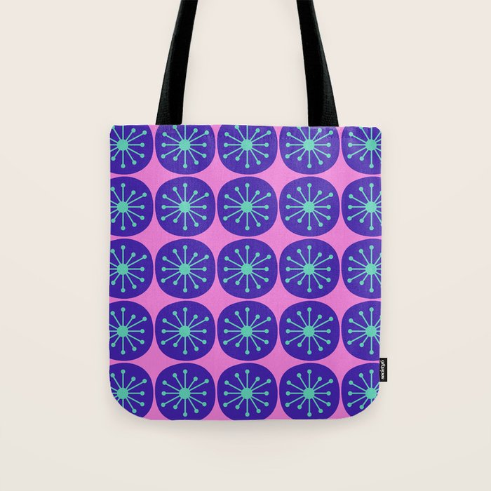 Mid Century Modern Atomic Dots Retro Pattern Purple Pink Tote Bag Gallery Image 1