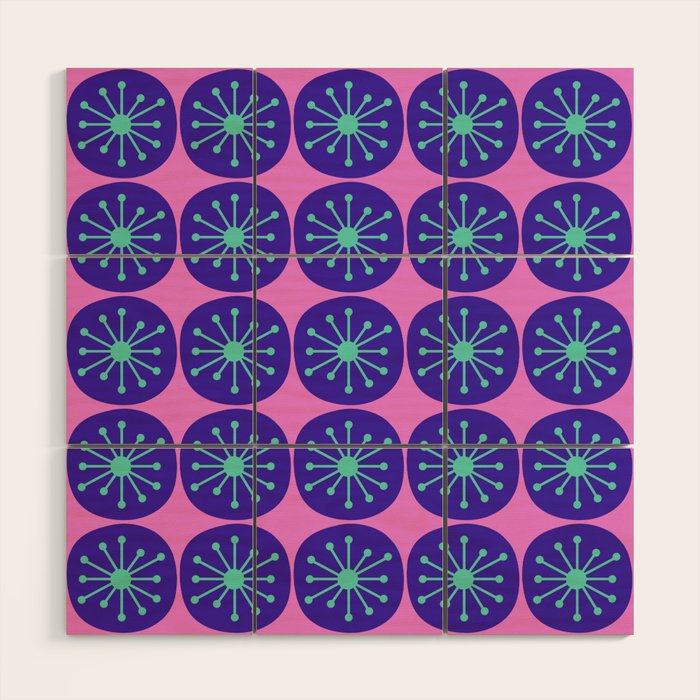 Mid Century Modern Atomic Dots Retro Pattern Purple Pink Wood Wall Art Gallery Image 1