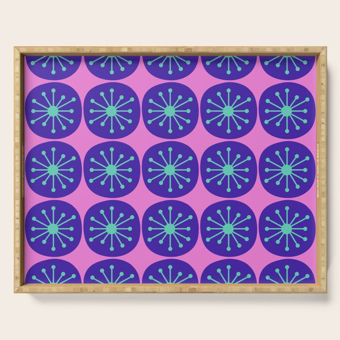 Mid Century Modern Atomic Dots Retro Pattern Purple Pink Serving Tray Gallery Image 1