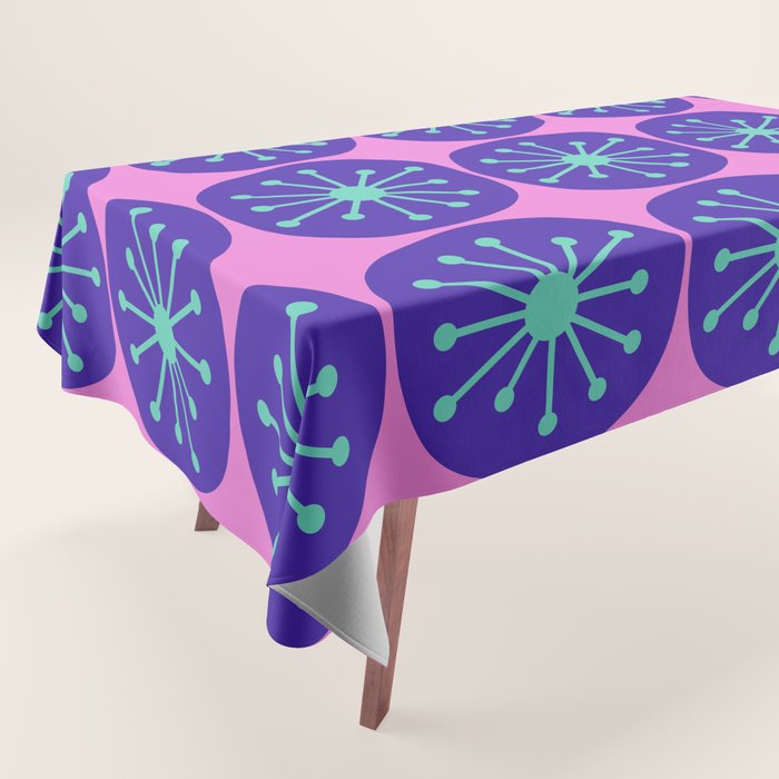 Mid Century Modern Atomic Dots Retro Pattern Purple Pink Tablecloth