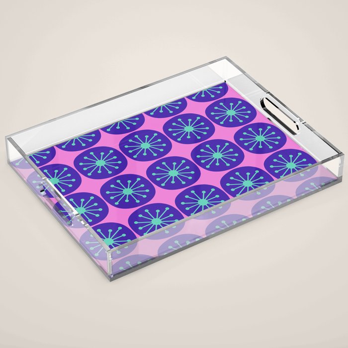 Mid Century Modern Atomic Dots Retro Pattern Purple Pink Acrylic Tray Gallery Image 1