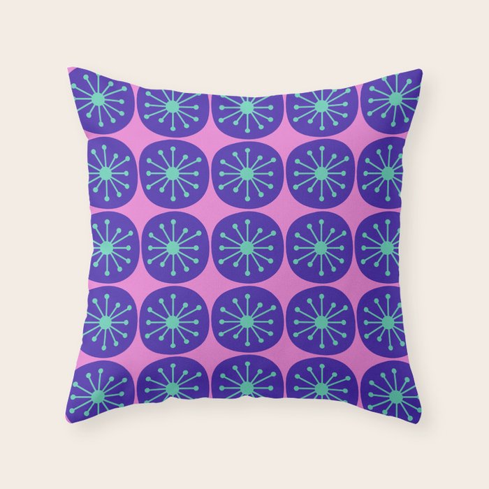 Mid Century Modern Atomic Dots Retro Pattern Purple Pink Throw Pillow Gallery Image 1