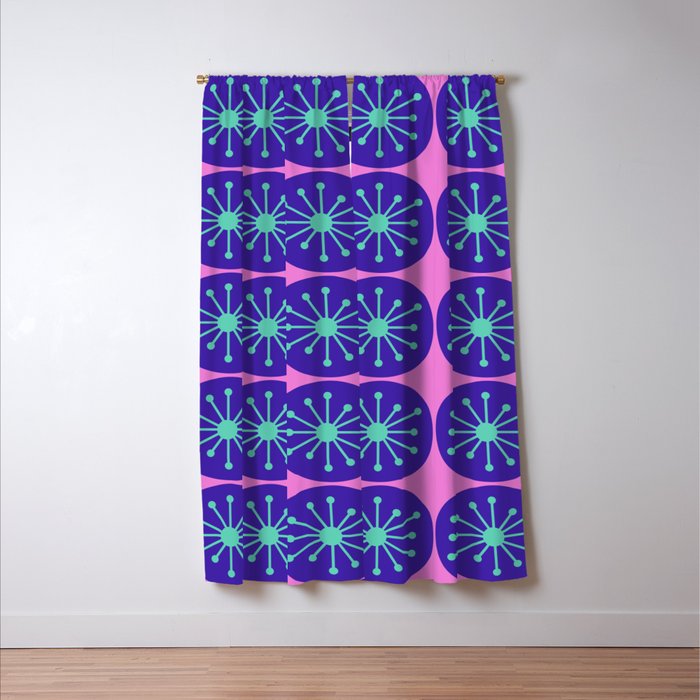 Mid Century Modern Atomic Dots Retro Pattern Purple Pink Window Curtain Gallery Image 3