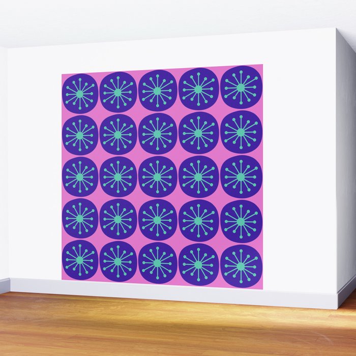Mid Century Modern Atomic Dots Retro Pattern Purple Pink Wall Mural Gallery Image 2
