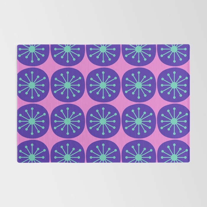 Mid Century Modern Atomic Dots Retro Pattern Purple Pink Rug Gallery Image 2