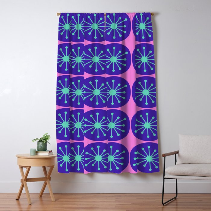 Mid Century Modern Atomic Dots Retro Pattern Purple Pink Window Curtain Gallery Image 1