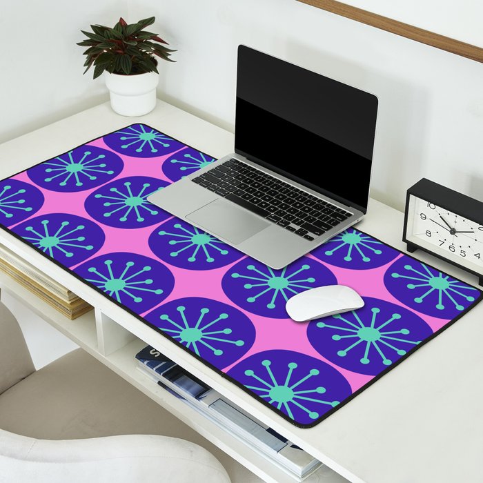 Mid Century Modern Atomic Dots Retro Pattern Purple Pink Desk Mat Gallery Image 2