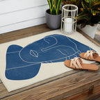 Lady Portrait Minimal Line Art 3 Blue Outdoor Rug Gallery Image 2