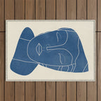 Lady Portrait Minimal Line Art 3 Blue Outdoor Rug Gallery Image 1