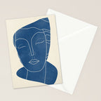 Lady Portrait Minimal Line Art 3 Blue Stationery Card Gallery Image 2