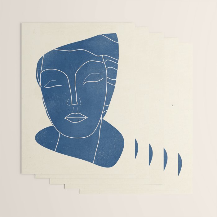 Lady Portrait Minimal Line Art 3 Blue Wrapping Paper Gallery Image 3