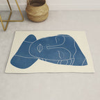 Lady Portrait Minimal Line Art 3 Blue Rug Gallery Image 1