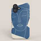 Lady Portrait Minimal Line Art 3 Blue iPhone Case Gallery Image 1