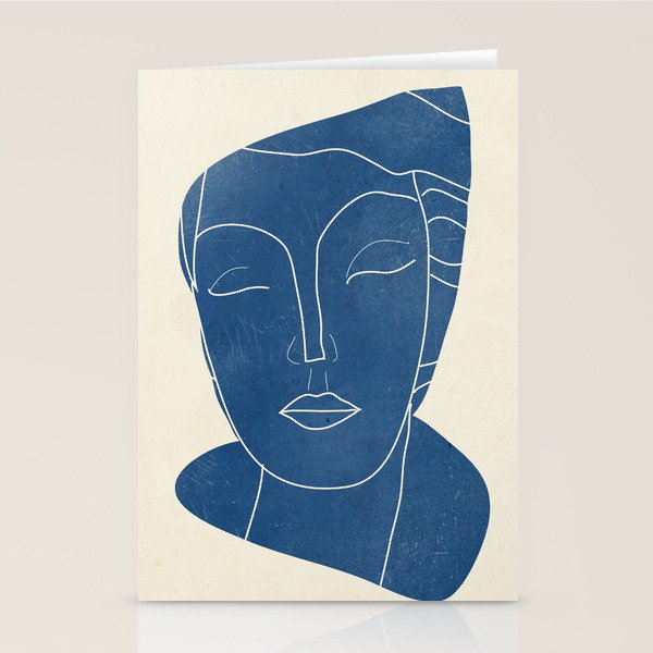 Lady Portrait Minimal Line Art 3 Blue Stationery Card Gallery Image 1