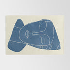 Lady Portrait Minimal Line Art 3 Blue Rug Gallery Image 2