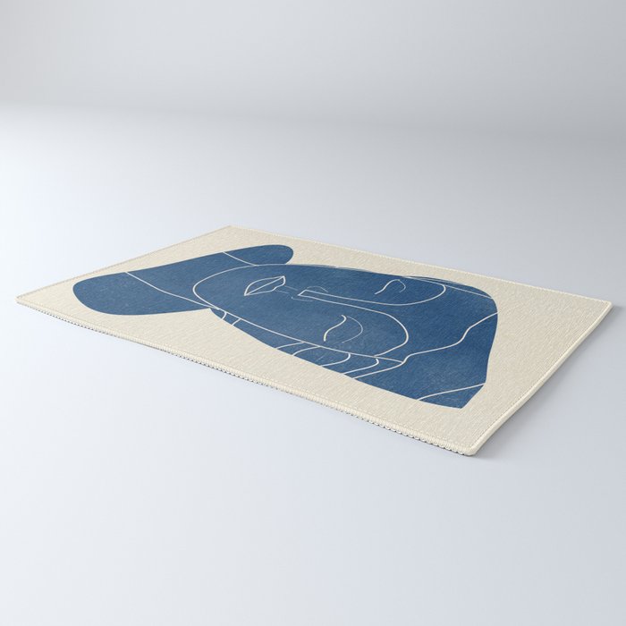Lady Portrait Minimal Line Art 3 Blue Rug Gallery Image 3