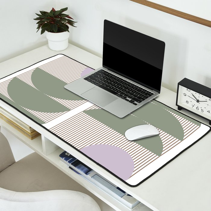 Lines and Shapes in Moss and Lilac Desk Mat Gallery Image 2