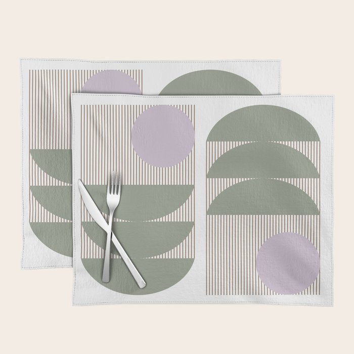 Lines and Shapes in Moss and Lilac Placemat Gallery Image 1