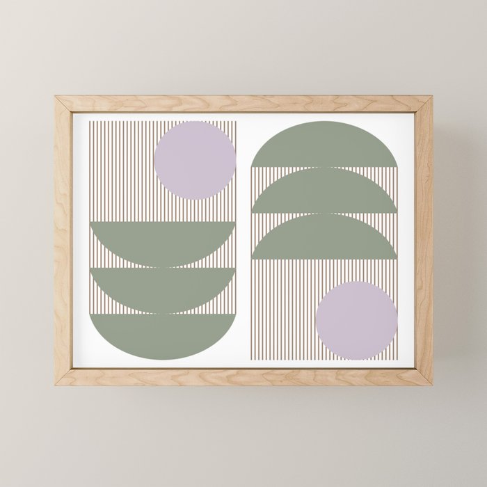 Lines and Shapes in Moss and Lilac Mini Art Print Gallery Image 1